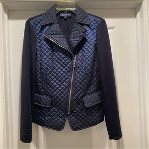 Jones New York Signature Sweater Jacket Womens Navy Blue/Black S Quilted Zip